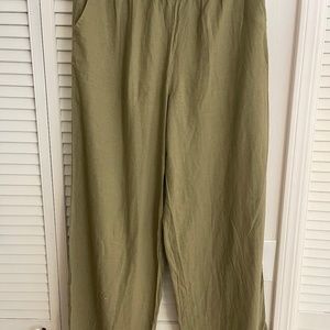 Olive green wide leg linen pant